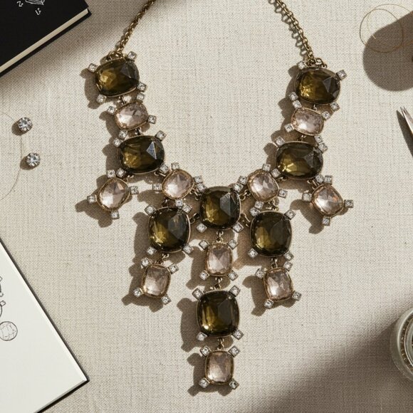 J. Crew Gold and Brown Bib Necklace with Intricate Metalwork - Picture 1 of 6